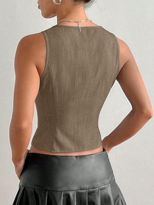 'Narskin' Tie Up V-Neck Tank Top - Celes Fashion